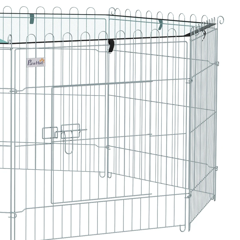 PawHut Parc pour chien, enclos chien 8 panneaux avec toit, modulable et pliable, enclos portable 60H cm avec porte argent vert