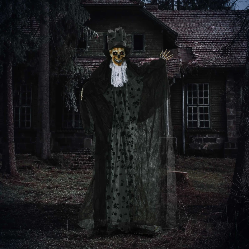 Outsunny Halloweendecoratie spookbruidegom met speciale effecten en geluidsfunctie 110 cm x 18 cm x 183 cm