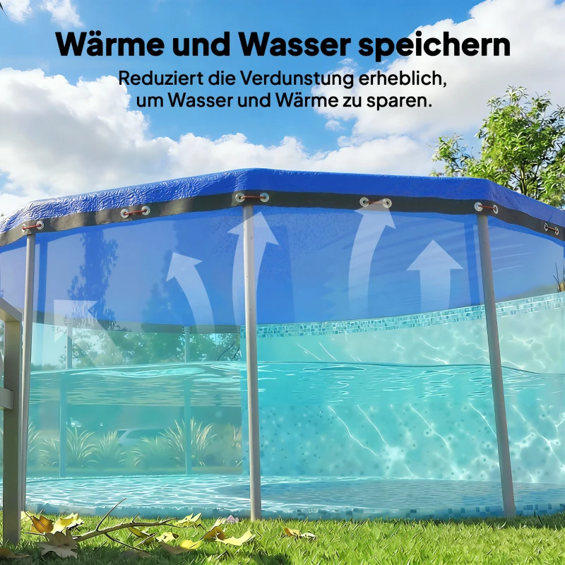 Outsunny Poolabdeckung rund Ø 450 cm staub- und wasserdichte Abdeckplane mit Sicherungsseil Spanner für Sommer & Winter, Blau