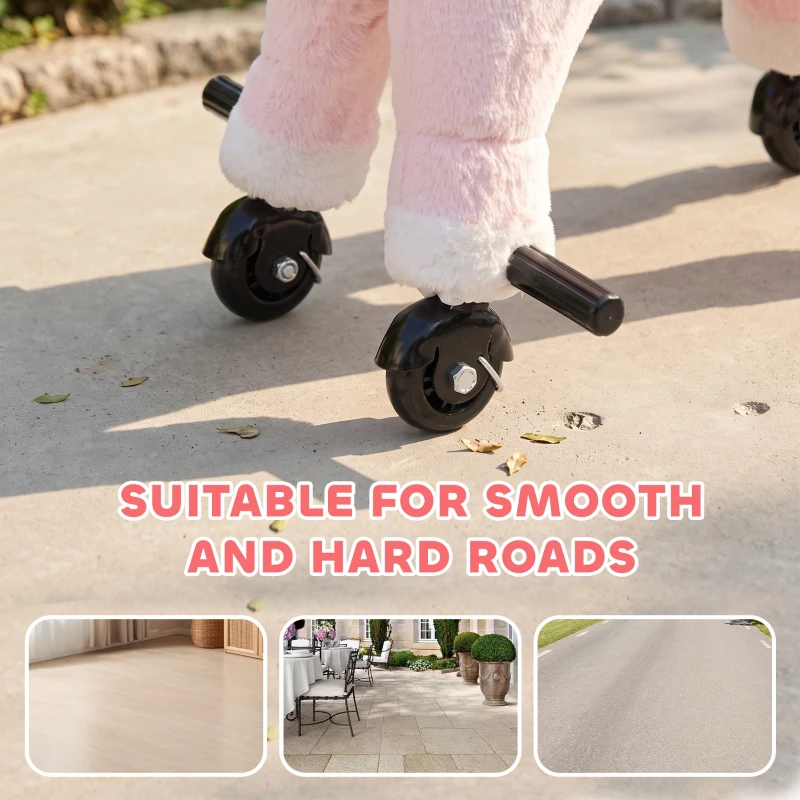 AIYAPLAY Cheval à Monter pour Enfant, Cheval à Roulettes en Peluche avec Effets Sonores, pour 1 à 3 Ans, Charge Max. 40kg, Rose