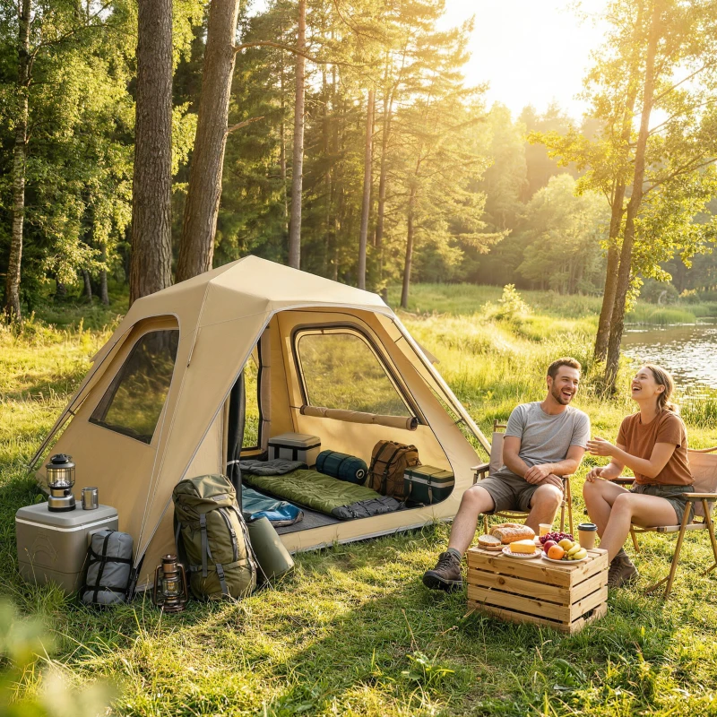 Outsunny Tienda de Campaña Instantánea, Ventanas de Malla y Bolsa de Transporte Impermeable para 2-3 Personas Caqui
