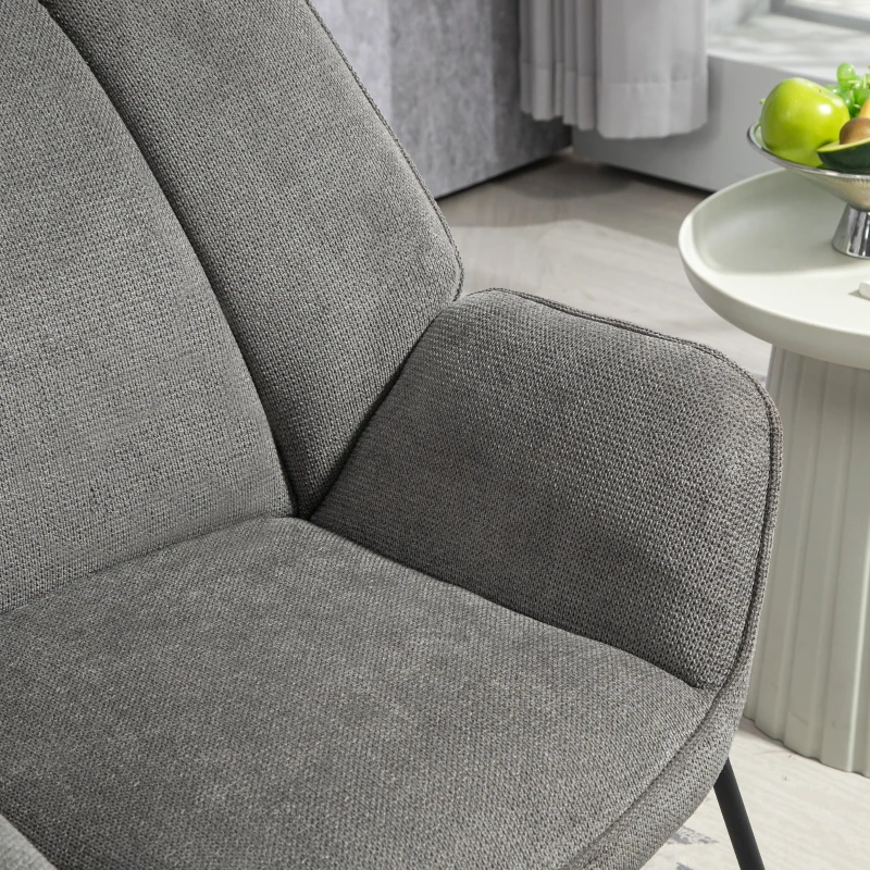 HOMCOM Poltrona d'Arredo con Braccioli Inclinati, in Tessuto Effetto Lino e Acciaio, 71.5x67x79 cm, Grigio
