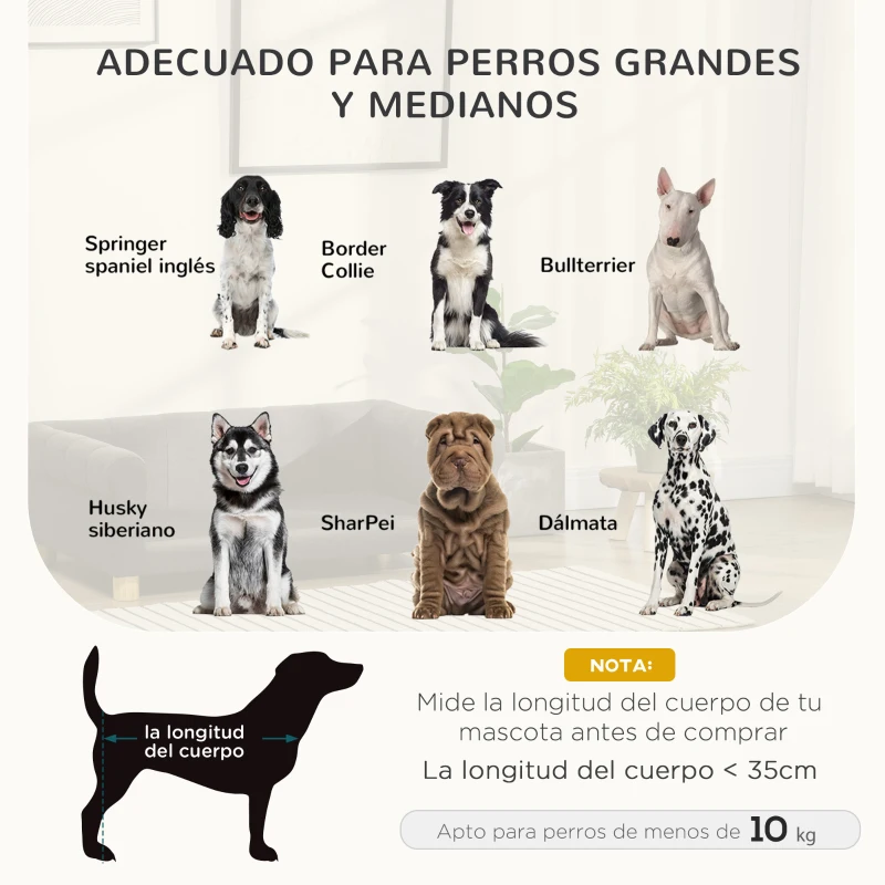 PawHut Sofá para Perros Grandes y Medianos Tapizada en Chenilla con Cojín Lavable y Patas de Madera de Pino Gris Oscuro