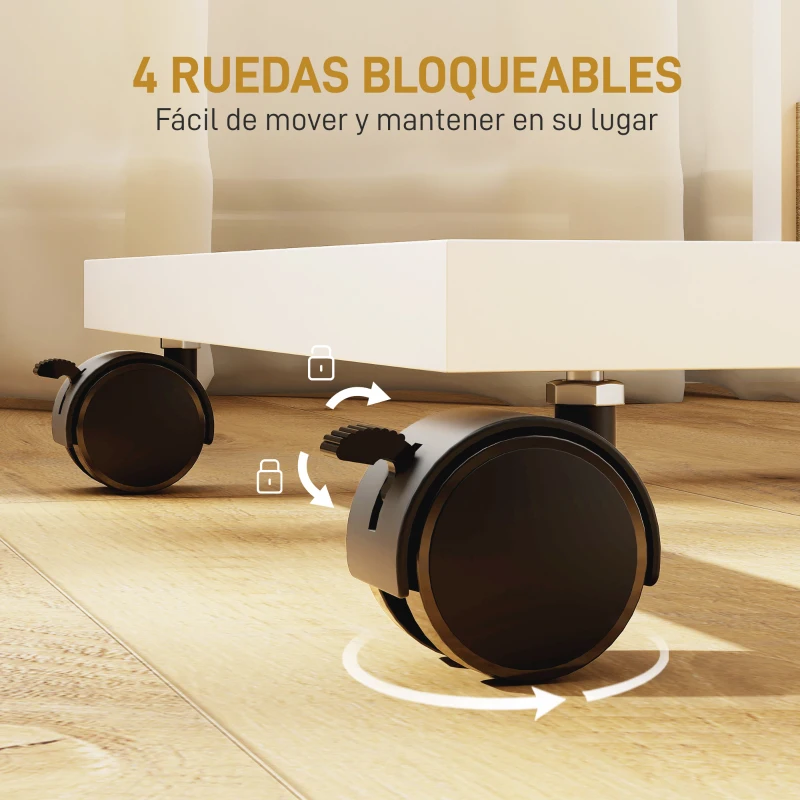 HOMCOM Mesa Auxiliar en Forma de C con Ruedas Estantes Abiertos y Marco de Acero para Salón Dormitorio 51x33x66cm Natural y Blanco