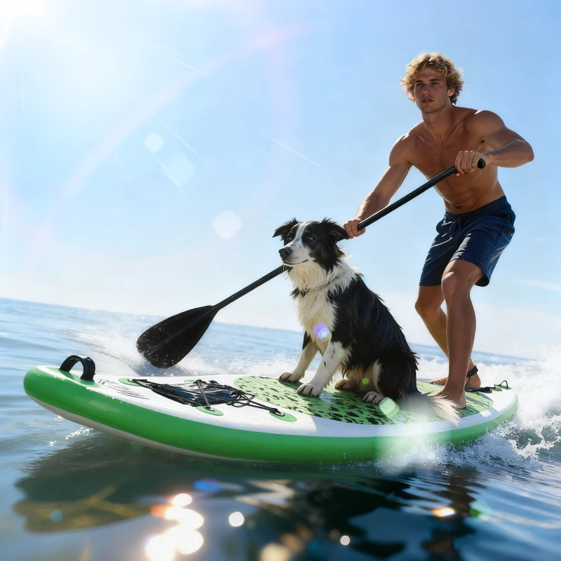 HOMCOM Tabla de Paddle Surf Hinchable 305x76x10 cm con Remo Ajustable y  Bolsa de Transporte e Inflador Verde