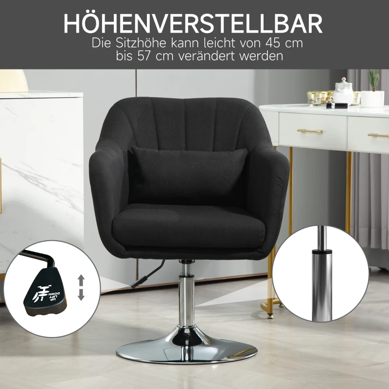 HOMCOM Draaistoel, in hoogte verstelbare bureaustoel, linnen-achtig polyester, metaal, 60 x 60 x 79-91 cm, Zwart