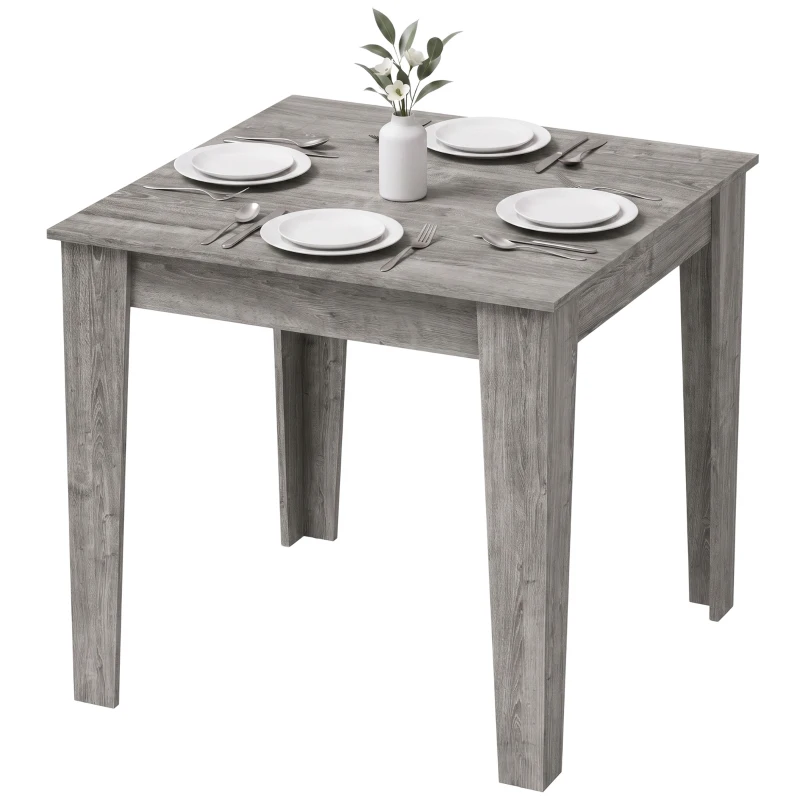 HOMCOM Mesa de Jantar para 4 Pessoas, Mesa de Cozinha Quadrada 80x80x75 cm com Pés Antiderrapantes, Cinza Efeito Madeira