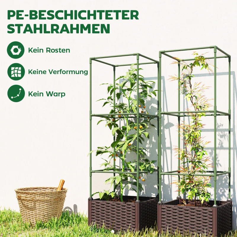 Outsunny Verhoogd plantenbed met klimrek 3-delige set plantenbak bloembak met afvoergaatjes