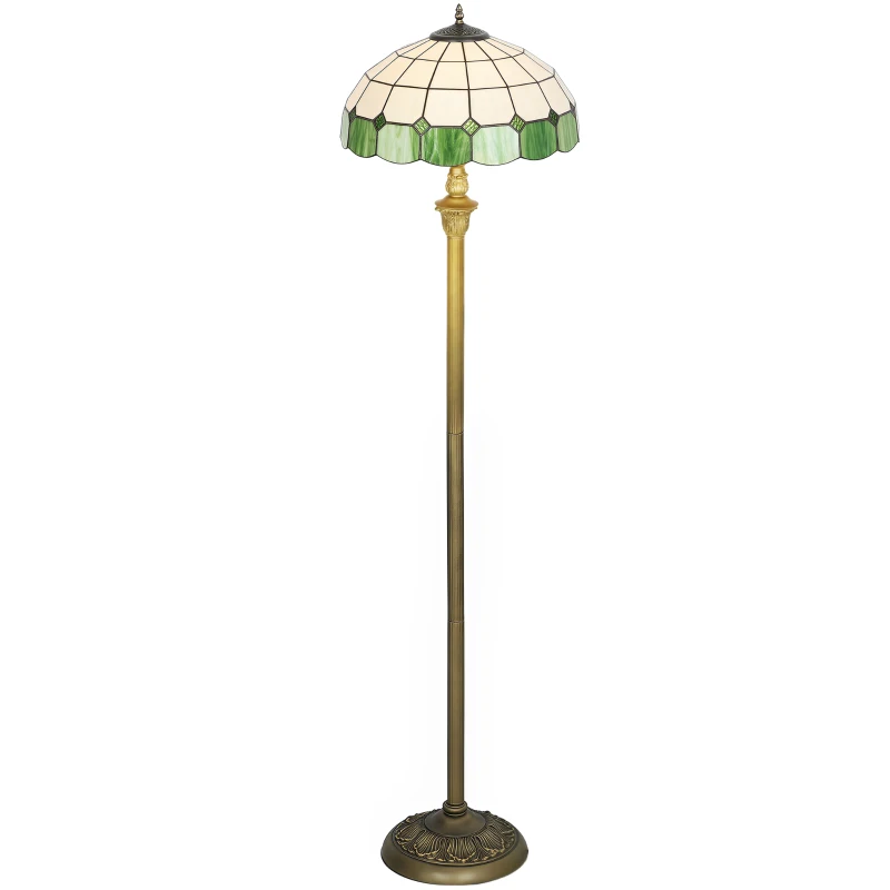 HOMCOM Tiffany-Style Floor Lamp with Handcrafted Stained Glass Shade, 152cm Tall Vintage Standing Lamp, Bronze Tone and Green