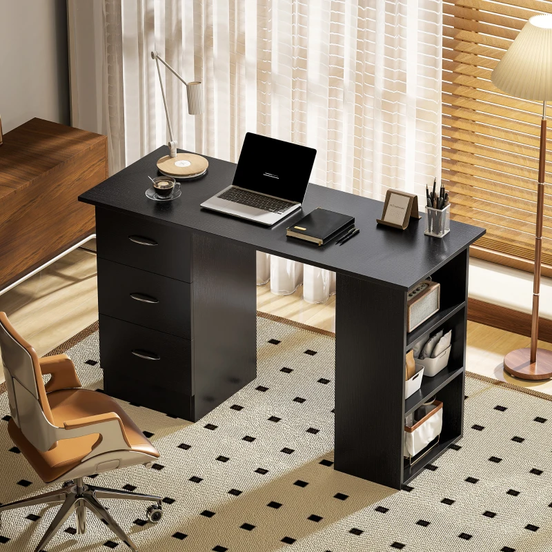 HOMCOM Computer Desk with Drawers, Home Office Desk, Writing Table, PC Workstation with 3 Storage Shelves for Working, Study, 120 x 49 x 72 cm, Black