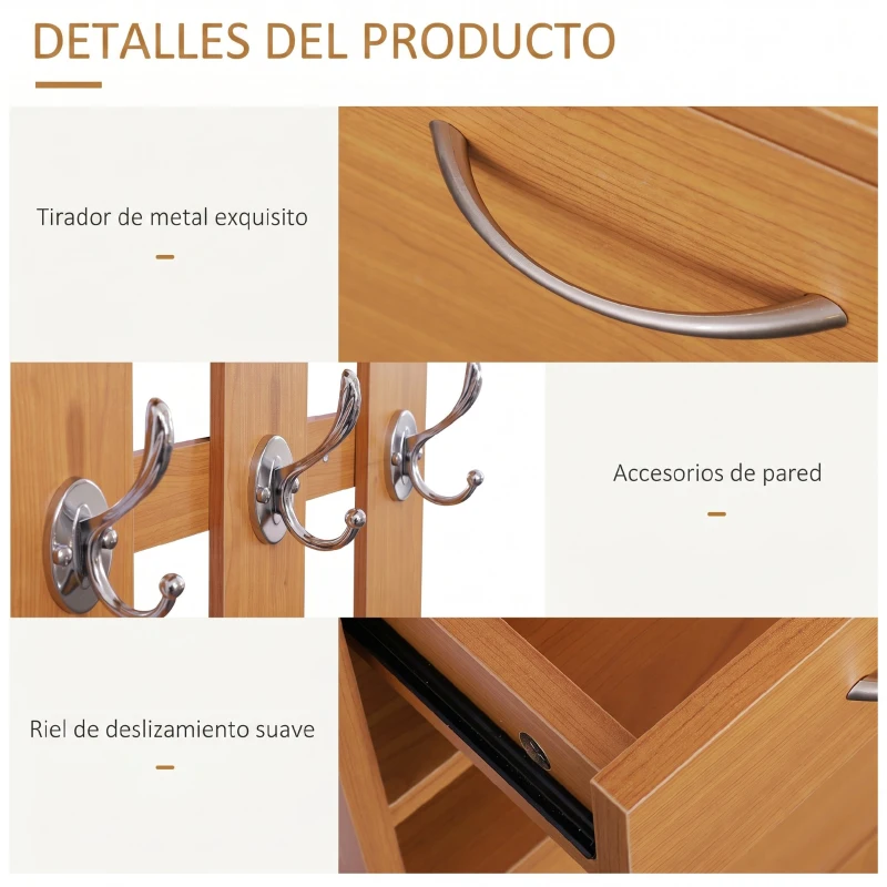 HOMCOM Recibidor de Entrada con Espejo Perchero y Zapatero Mueble de Recibidor de 2 Piezas con 6 Ganchos Estantes y Cajón Abatible para Pasillo Madera Marrón
