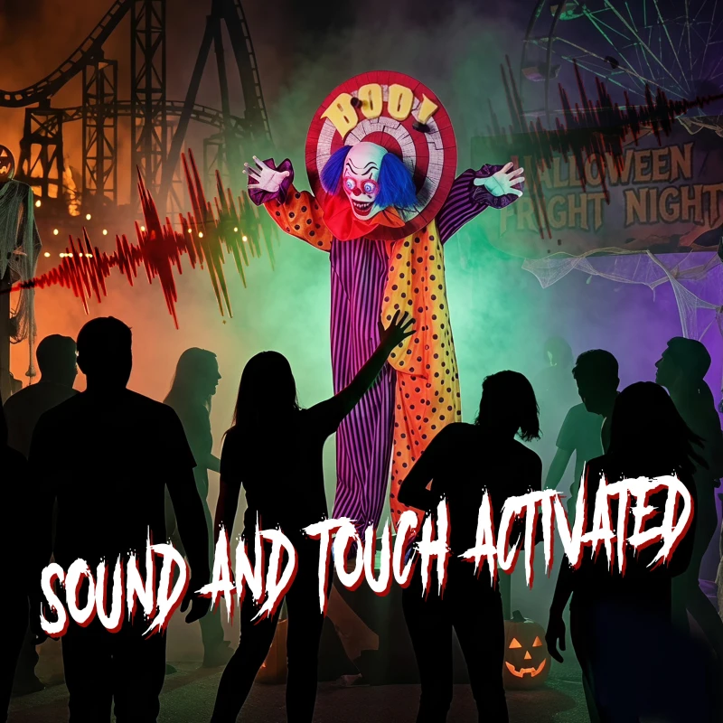 HOMCOM 167 cm Life Size Animated Clown Halloween Decoration, Scary Halloween Animatronics Decor with Sound Touch Activated