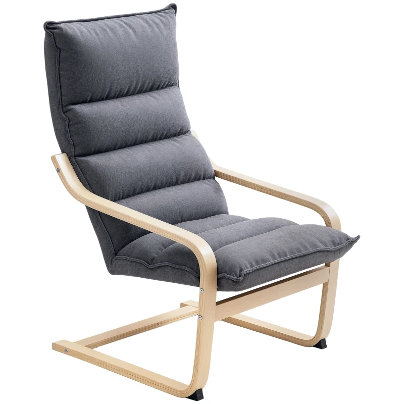 HOMCOM Poltrona a Dondolo Moderna con Braccioli in Legno e Cuscini Spessi in Velluto, 67x83x105 cm, Grigio