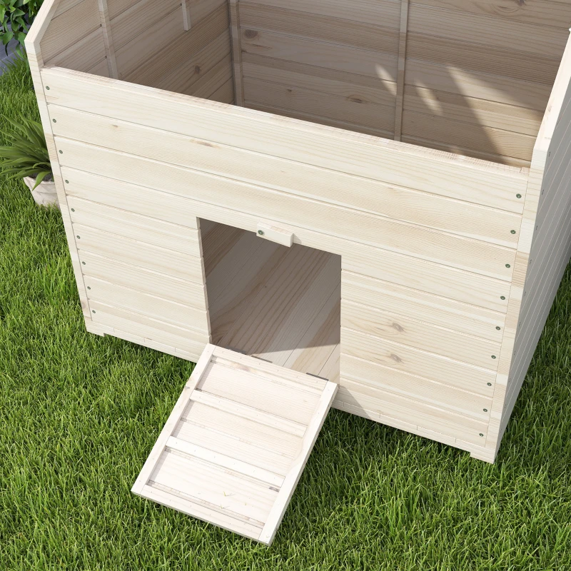 PawHut Abri pour canards maison pour canards avec toit ouvrant ventilation et porte-rampe 100 x 82,5 x 91 cm bois naturel