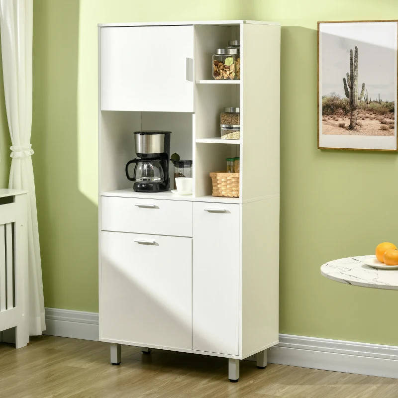 HOMCOM Kitchen Cupboard, Modern Kitchen Storage Cabinet with Shelves and Drawer, Free Standing Kitchen Sideboard, 166 cm, White