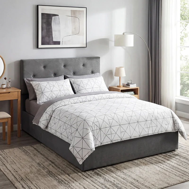 HOMCOM Double Bed Frame Gas End Lift Under Bed Storage Upholstered Platform Bed Tufted Headboard for 140 x 190 cm Mattress