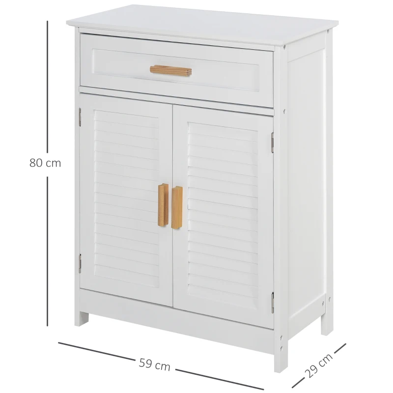 kleankin badkamerkast, badkast, multifunctionele kast met 1 schuiflade, 1 deurkast, MDF-plaat + grenen, 59 x 29 x 80 cm, wit