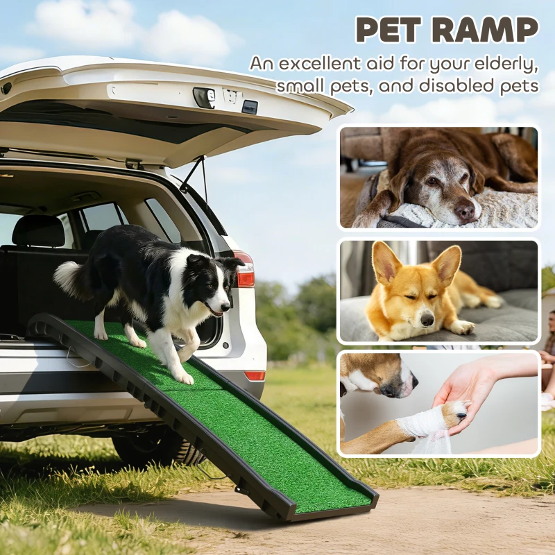 PawHut Foldable Dog Ramp with Artificial Anti-slip Surface, Portable & Lightweight, for Cars, Home, 155 x 38.5 x 15.5 cm