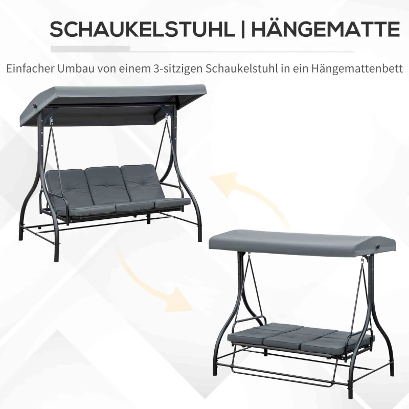 Outsunny Schommelbank Hollywoodschommel met Zonwering, Tuinschommel, Verandaschommel, 3 Zitplaatsen, Schommelbed