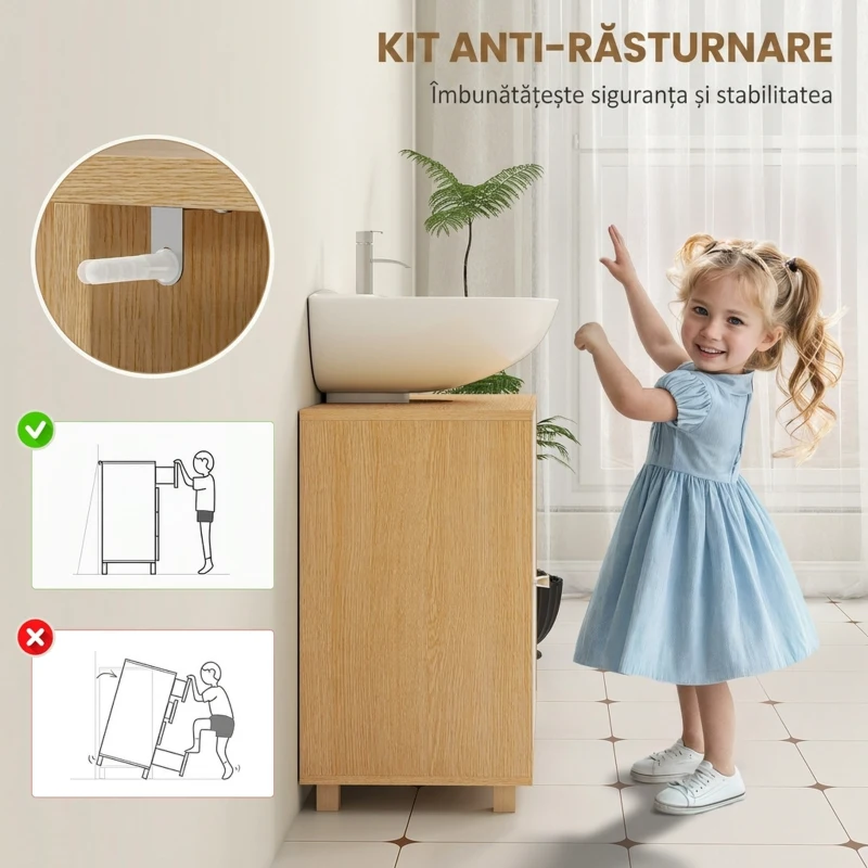 HOMCOM Dulap sub Chiuvetă de Baie cu Dulap cu 2 Uși Soft-Close și 6 Rafturi Deschise, 60x33x57cm, Alb