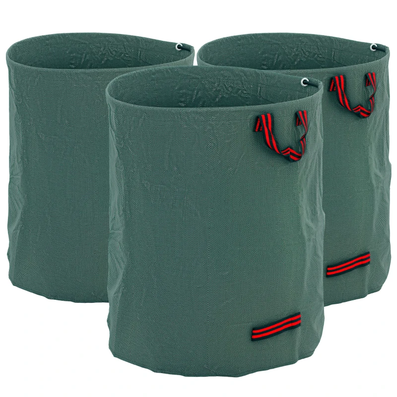 Outsunny Garden Waste Bags, 300L x 3 Heavy Duty Garden Bags, Foldable and Reusable Waste Sacks with Handles for Loading Leaf, Trash, Debris, Green