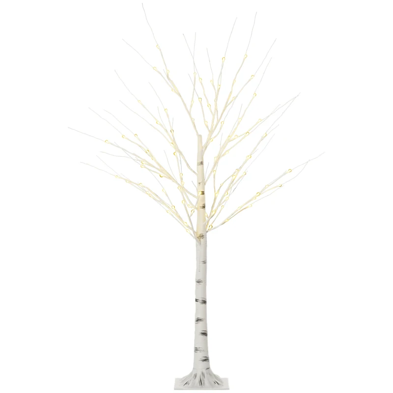 HOMCOM Künstliche Birke mit LEDs, biegsame Äste, Kunststoff und Metall, 150 cm, Weiß