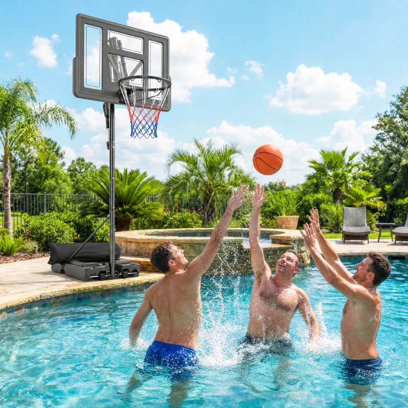 SPORTNOW Basketballkorb Outdoor 235-305cm schnell Höhenverstellbar, mit 110x70cm bruchsichere Rückwand 2 Rädern & Gewichtssack