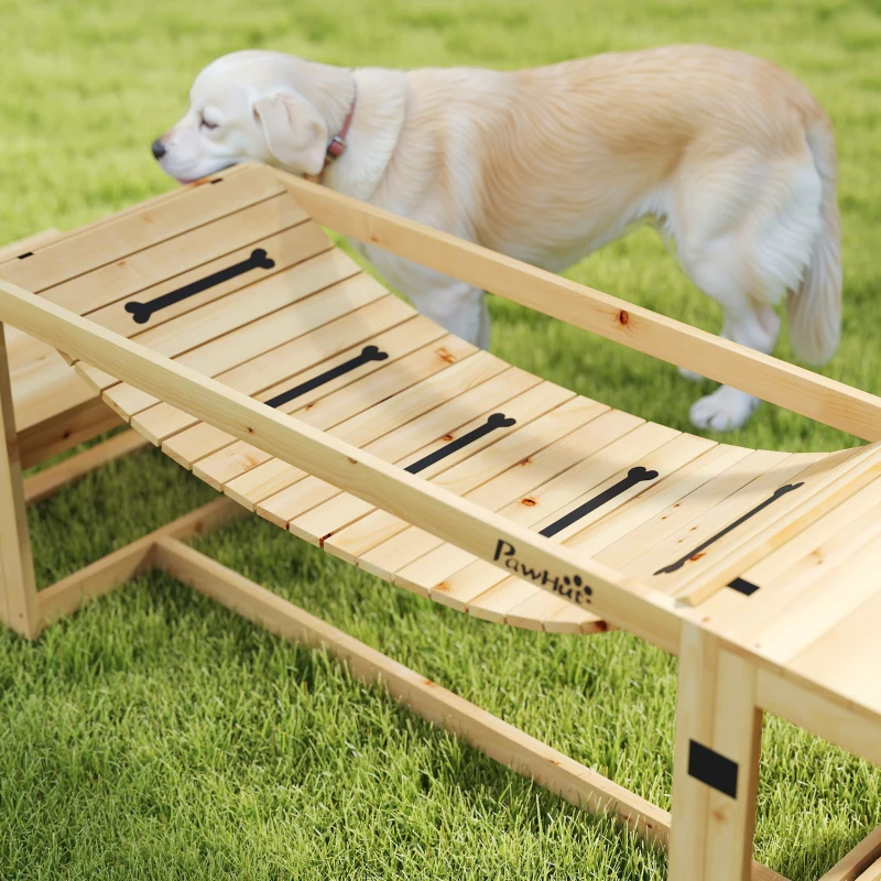 PawHut Agility-Set voor Honden, Trainingsopstelling met Brug, Trap, Platform, Sparrenhout, voor Grote Honden tot 40 kg
