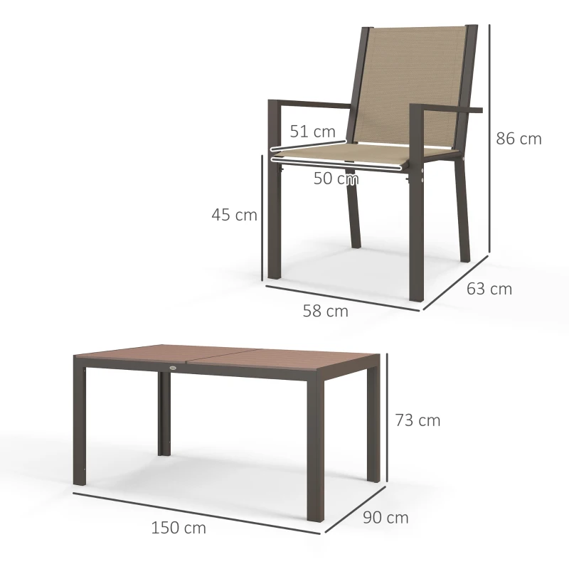 Outsunny Conjunto de Mesa y 6 Sillas de Jardín con Sillas Apilables y Marco de Acero para Terraza Patio Caqui y Marrón