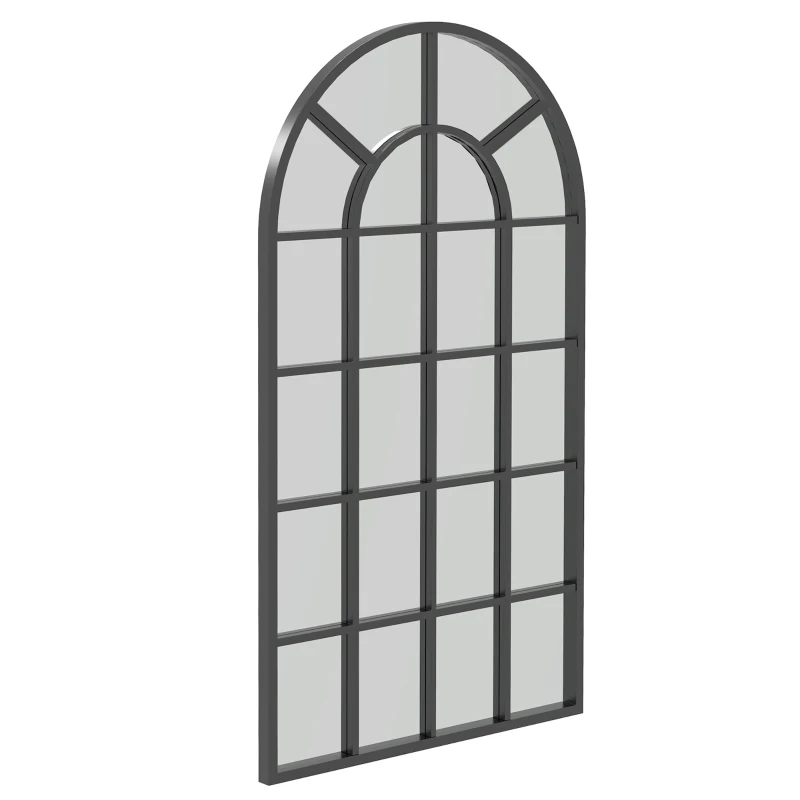 HOMCOM Decoratieve spiegel, grote spiegel, vensterlook, boogvormig, inclusief ophanging. Zwart + spiegelglas(m-10)