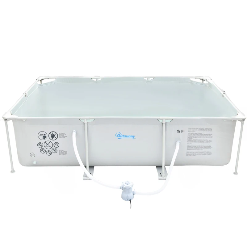 Outsunny Piscina Desmontable Tubular 292x190x75 cm con Depuradora de Cartucho 1200L/H Piscina Rectangular de Exterior para Adultos y Niños 3600L Gris