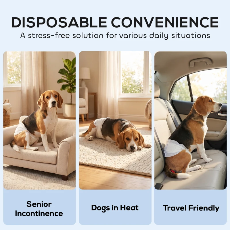 PawHut Dog Diapers Super Absorbent Leak-Proof Dog Nappies for Male Dogs Size L 62-80 cm Waist
