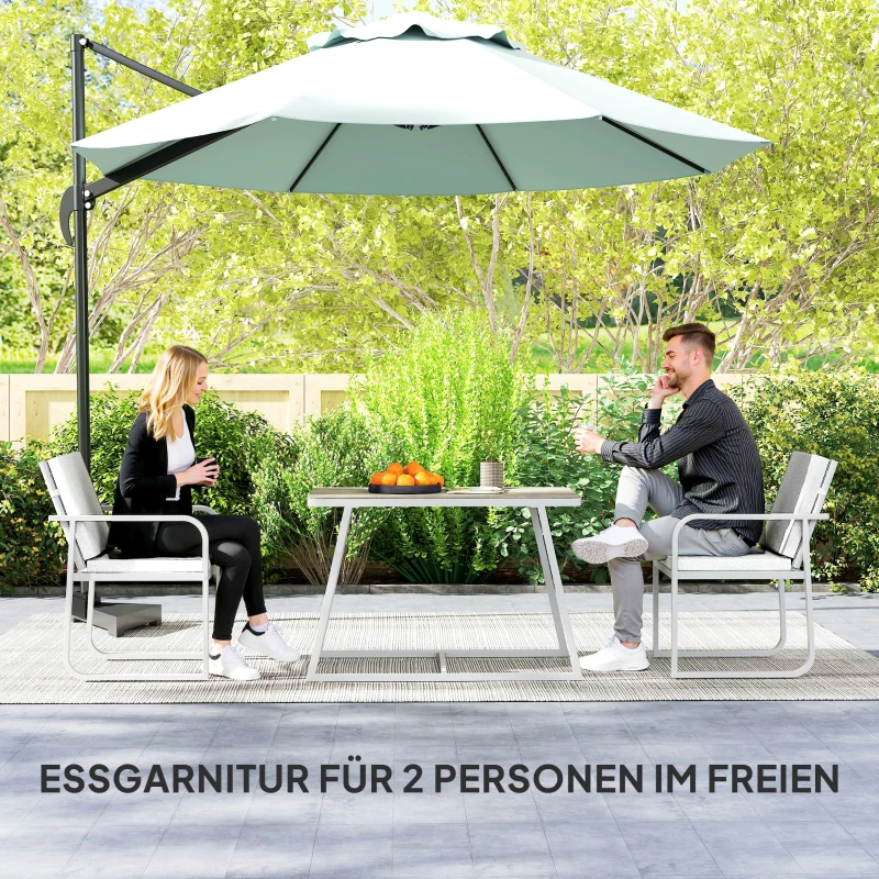 Outsunny 3-delige Eetset voor 2 Personen met Glastafel en Kussens - Lichtgrijs