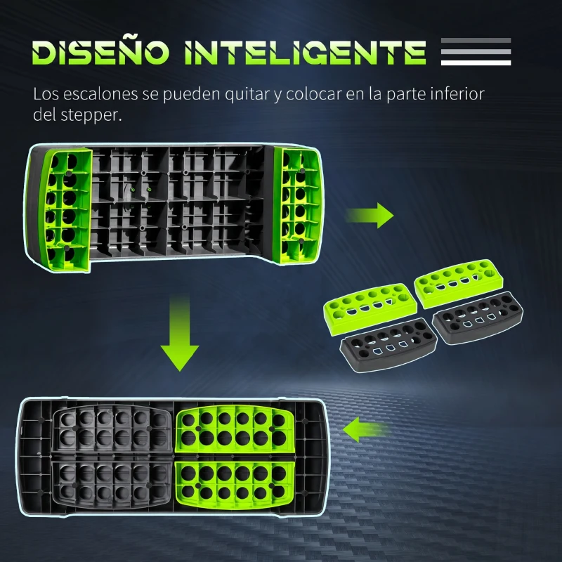 HOMCOM Plataforma Step para Deporte y Gimnasia con Altura Regulable en 10/15/20 cm Carga 150 kg 78x28x20 cm Gris y Verde