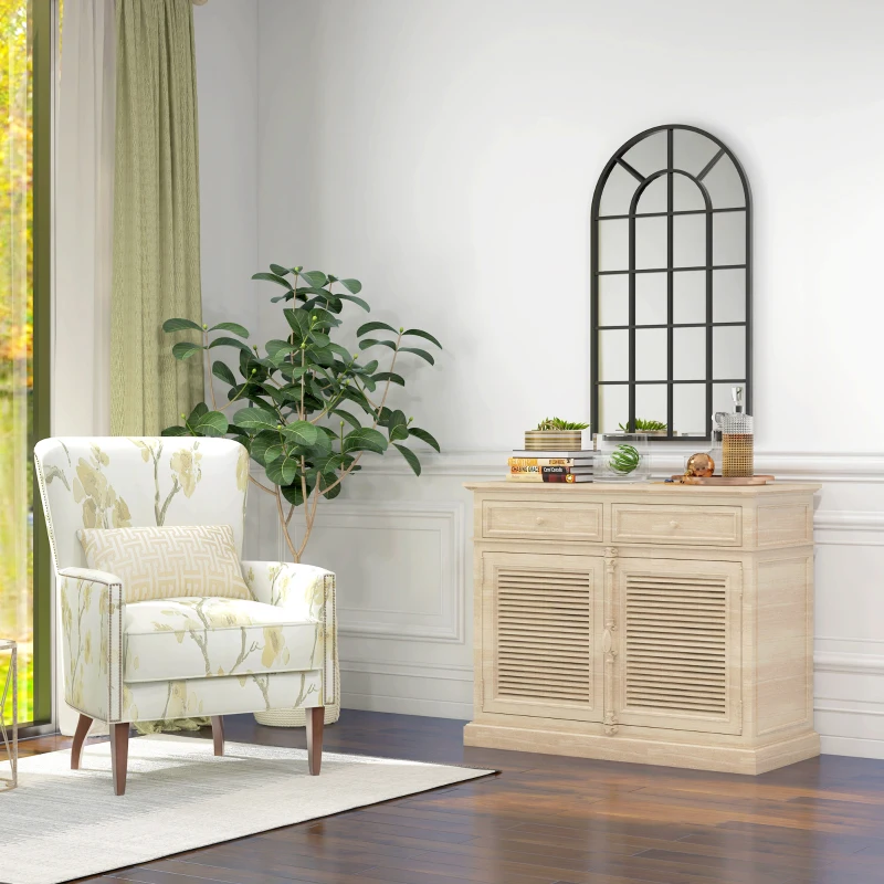 HOMCOM Decoratieve spiegel, grote spiegel, vensterlook, boogvormig, inclusief ophanging. Zwart + spiegelglas(m-9)