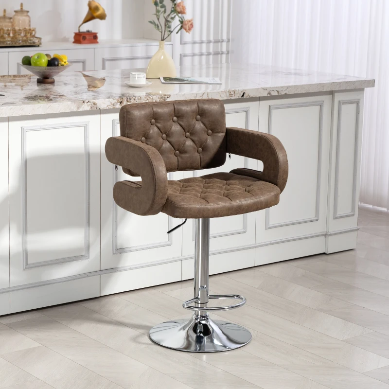 HOMCOM PU Leather Upholstered Swivel Bar Stool, Height Adjustable with Back, Armrest, Footrest, Coffee