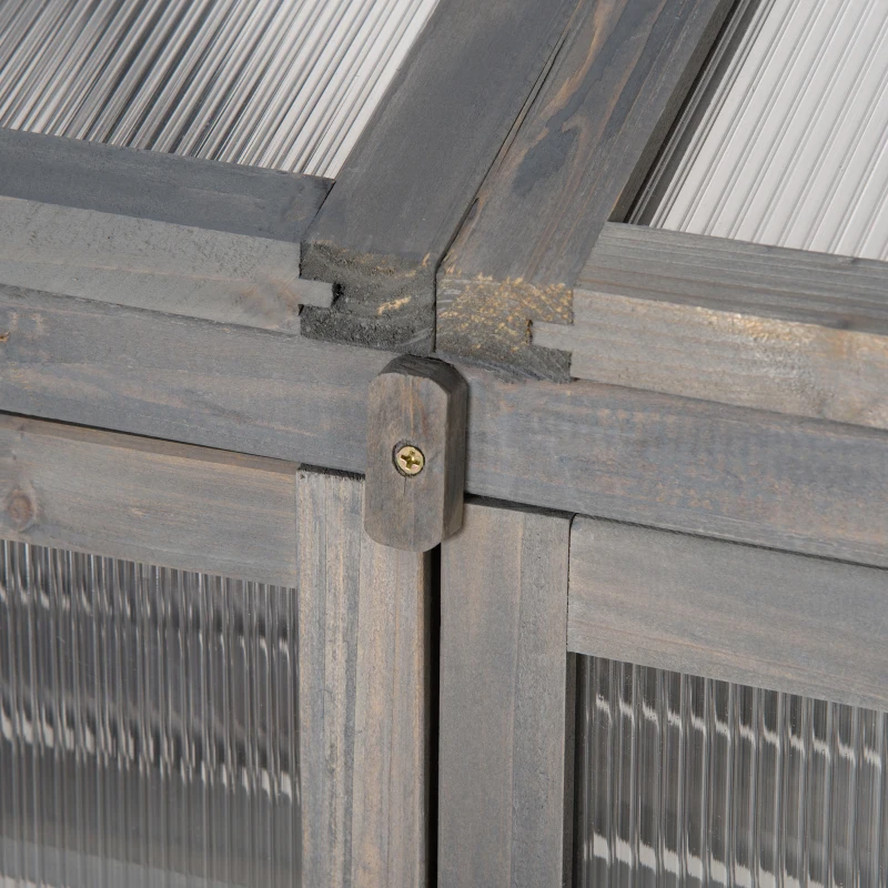 Outsunny Wooden Cold Frame Polycarbonate Greenhouse with Openable Top Cover and Double Door, Grow House for Flower, Vegetable and Plants, 70 x 50 x 120cm, Grey