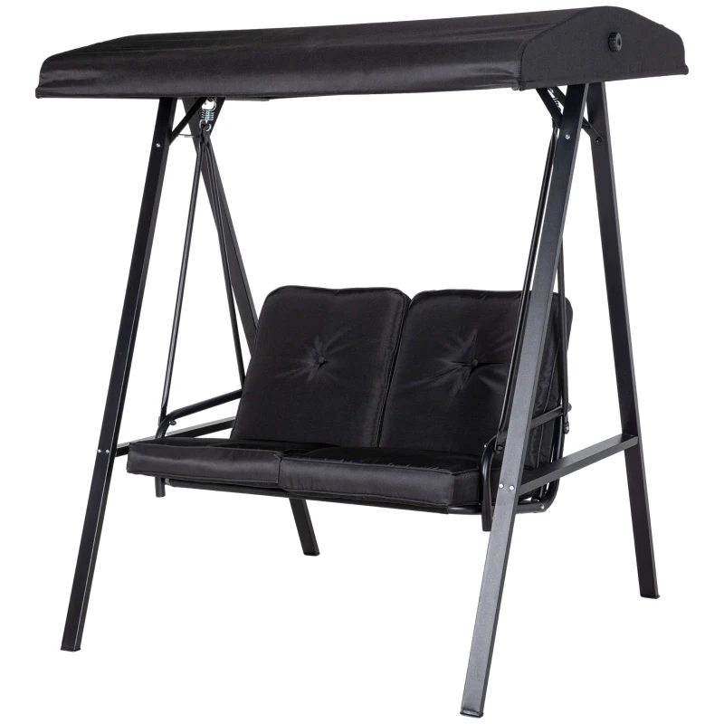 Outsunny Hollywoodschommel, 2-zits Tuinschommel met Verstelbaar Dak, tot 220 kg belastbaar, 145 x 116 x 172 cm, Zwart