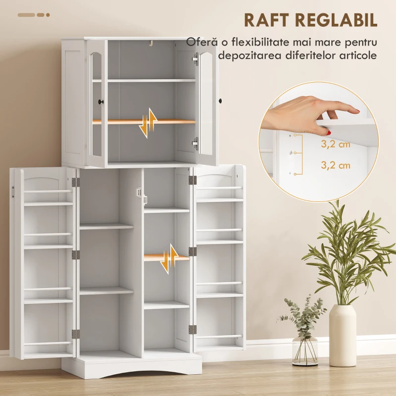 HOMCOM Dulap Bucătărie 162 cm, Credenza, Uși Acrilice Soft-Close, Rafturi, Alb