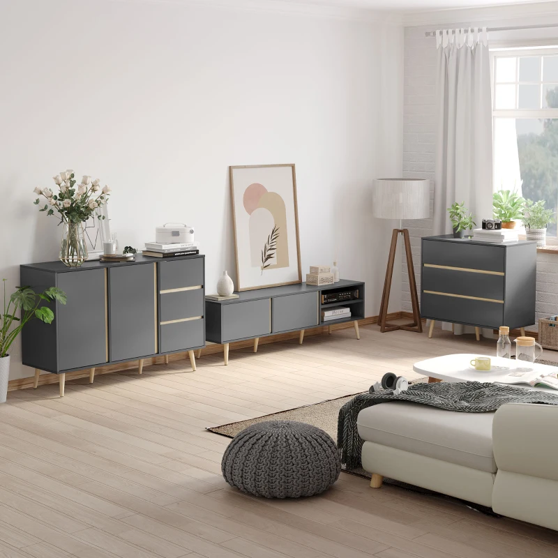 HOMCOM Ensemble de commode 3 tiroirs, buffet et meuble TV - meuble de rangement - banc TV pour télévision jusqu'à 55 pouces