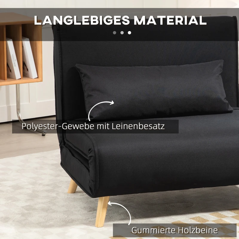HOMCOM Relaxstoel met bedfunctie, voor 1 persoon, modern design, tot 120 kg, 94x78x80cm, zwart