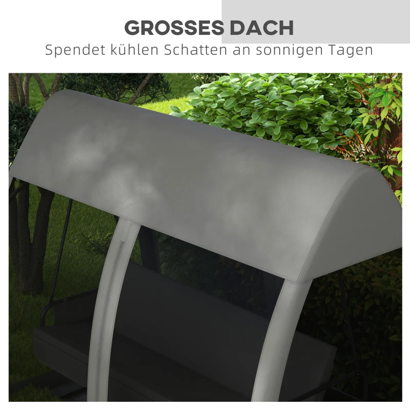 Outsunny 3-zits terrasschommel, verandaschommel met bedfunctie, Hollywoodschommel met muggennet en stalen frame, Grijs