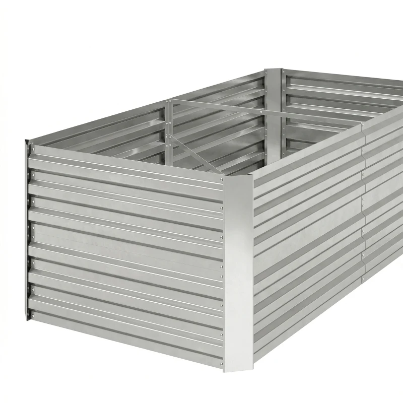 Outsunny Plantenbak, Handzaam Bloembed voor Planten, Koesteren en Verzorgen, Verhoogde Bed, Staal, Zilver