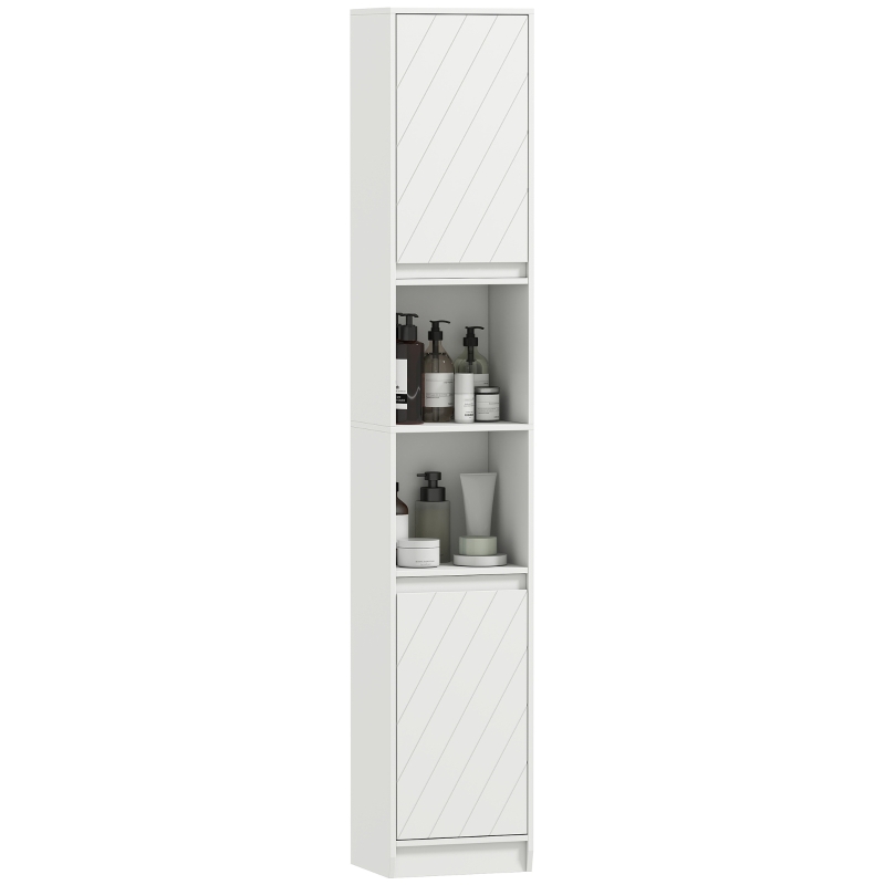 HOMCOM Meuble colonne salle de bain, meuble de rangement avec 2 portes, 2 compartiments ouverts, , 30 x 24 x 170 cm, blanc