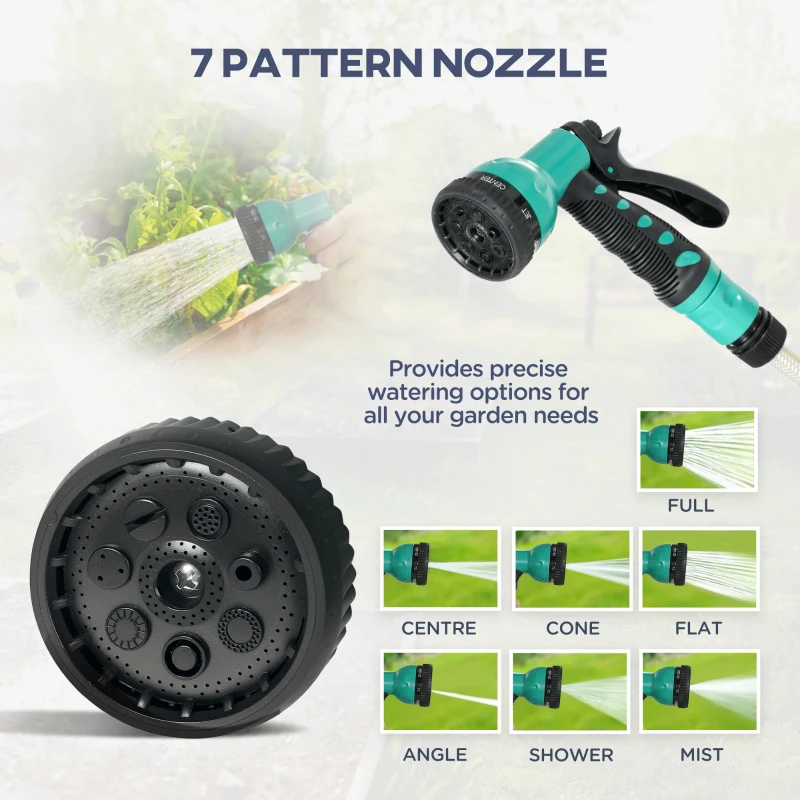 Outsunny Retractable Hose Reel Wall Mounted, 30+2m Garden Hose Pipe Reel with Lock, Auto Rewind, 7 in 1 Spray Nozzle, Includes Wall Fixings, 180° Swivel, Outdoor Watering, 59 x 23 x 42 cm, Green