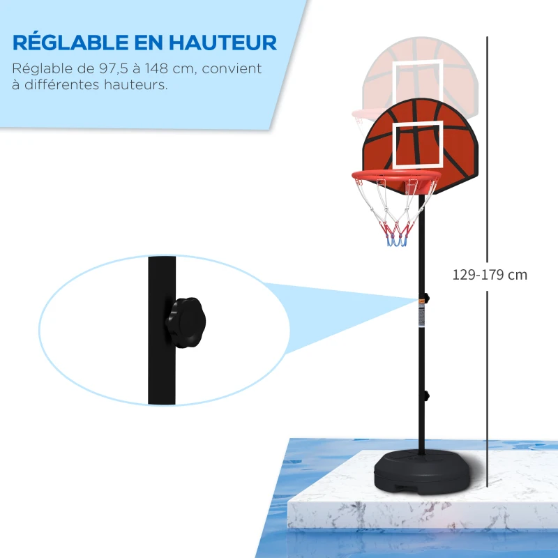 SPORTNOW Support panier de basket-ball 2 en 1 avec hauteur réglable 129-179 cm et jeu de 6 fléchettes magnétique