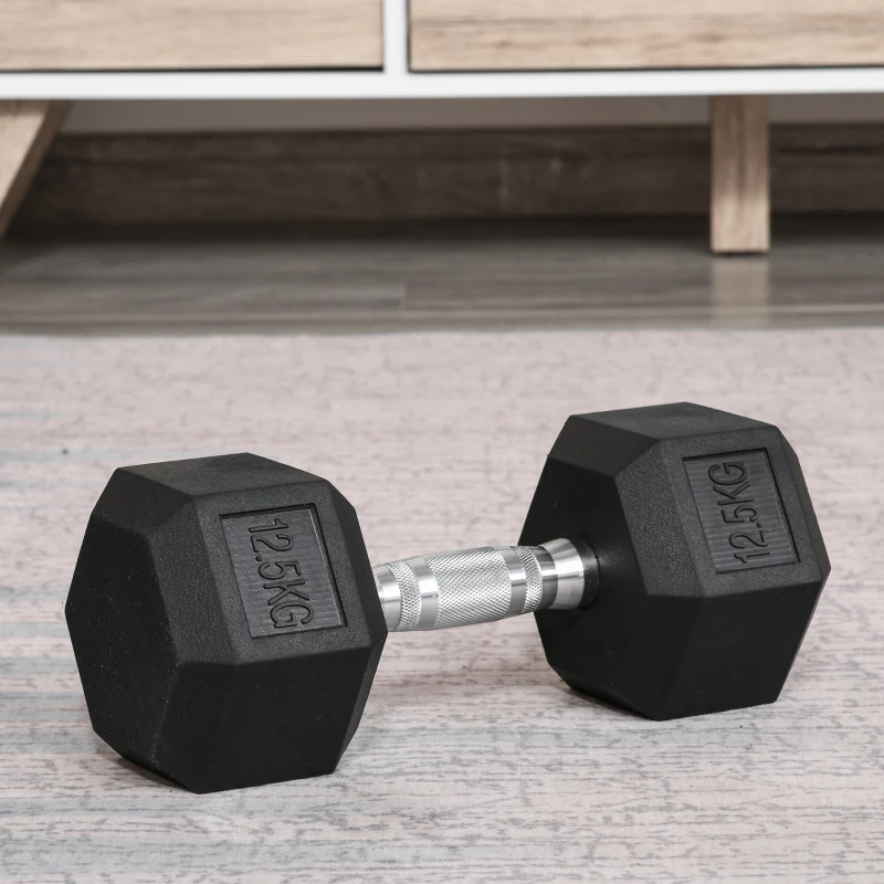 HOMCOM Haltère hexagonal 12,5 kg en fonte caoutchouté pour maison bureau gym à domicile, noir