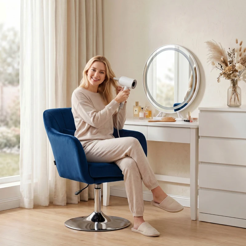 HOMCOM Retro Velvet Swivel Tub Chair with Steel Frame, Cushion Seat, Dark Blue