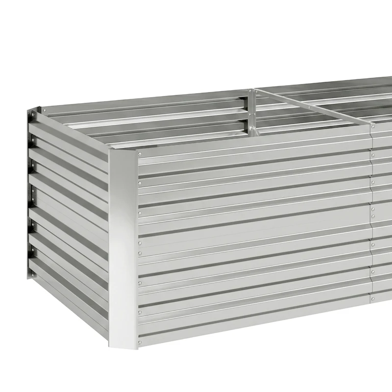 Outsunny Plantenbak, Handzaam Bloembed voor Planten, Koesteren en Verzorgen, Verhoogde Bed, Staal, Zilver