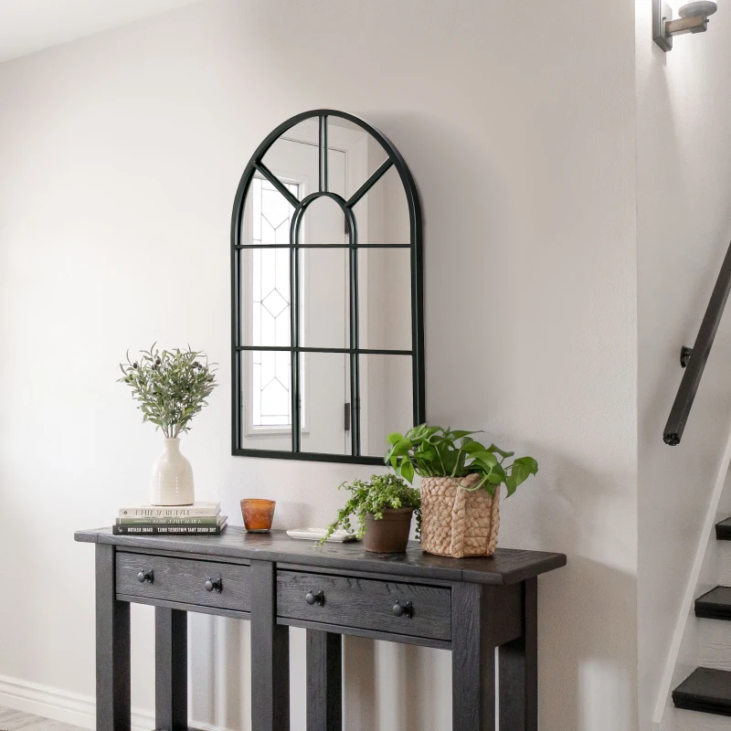 HOMCOM Espejo Decorativo de Pared 50x70cm Espejo de Ventana de Metal para Salón Dormitorio Entrada Estilo Moderno Negro